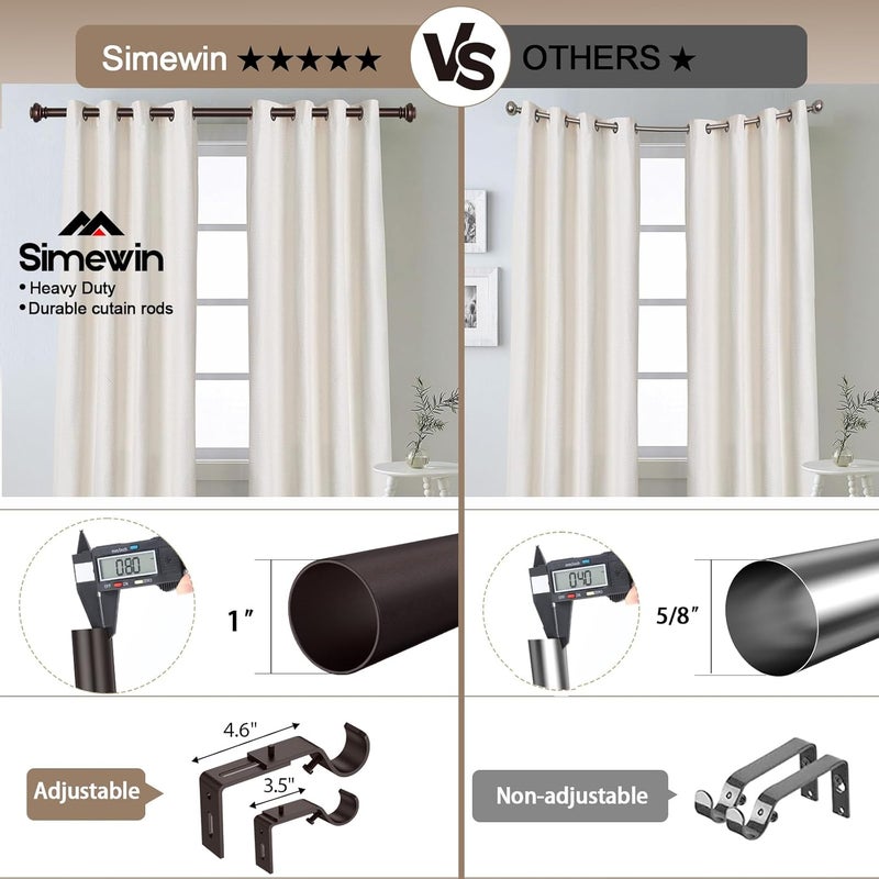 SIMEWIN Heavy Duty Curtain Rods for Windows 66 to 120 Inches, Bronze Curtain Rods for Bedroom, Living Room, Patio, Kitchen, Adjustable with Classic Finials - Image 4